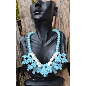 EK Thongprasert Blue and White Silicone and Silver Metal Necklace, 17"